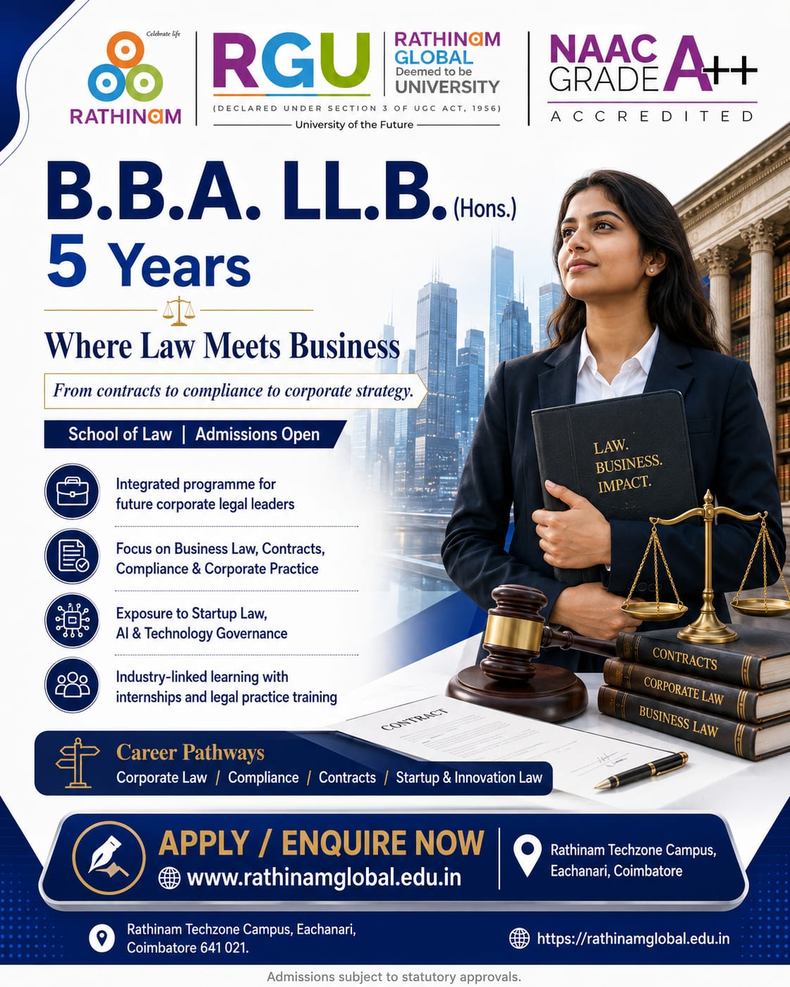 B.B.A. LL.B. (Hons.) five year programme poster