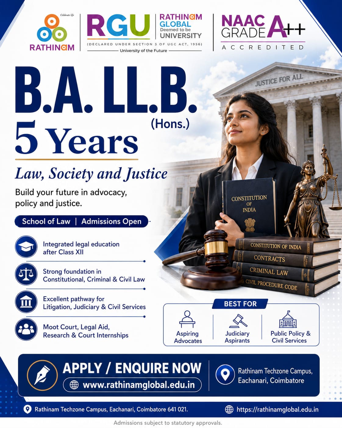 B.A. LL.B. (Hons.) five year programme poster